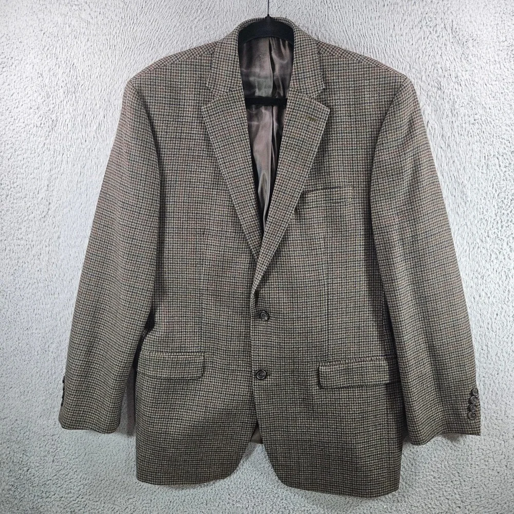 Lauren Ralph Lauren Mens 44L Wool Houndstooth‎ Sport Coat Blazer Brown